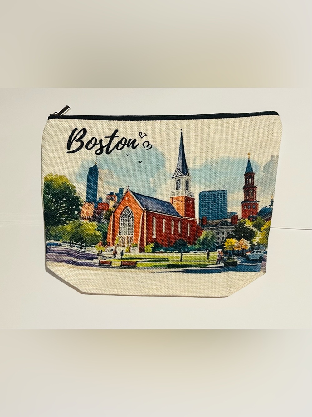 New Boston Bag Boston Skyline Burlap 7 3/4” x 10”